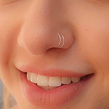 Amazon.com: Tiny Silver Double Hoop Nose Ring - Spiral Nose Ring 20 Gauge Snug Double Nose Pierci... | Amazon (US)