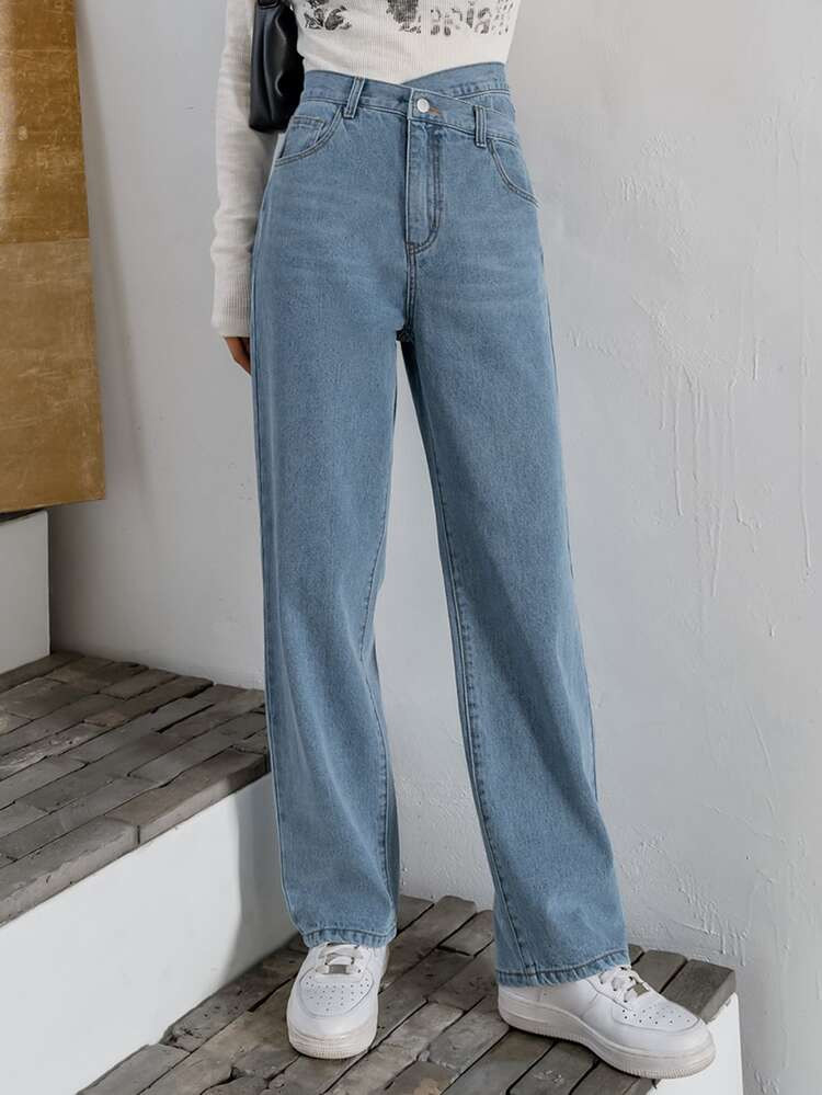 DAZY Asymmetrical Waist Straight Leg Jeans | SHEIN
