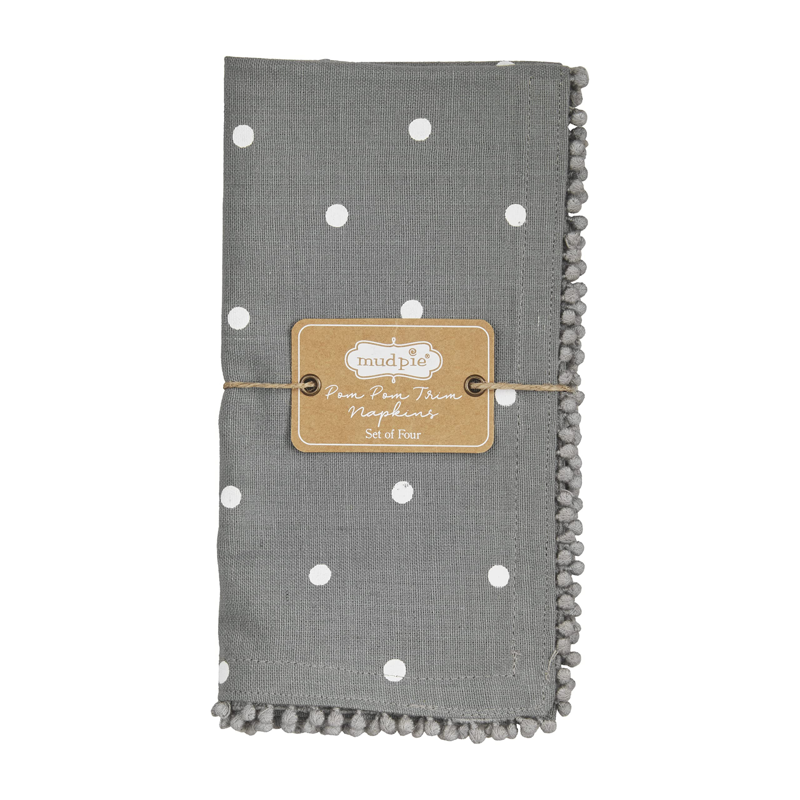 Mud Pie Gray Pom Cloth Napkin Set, Dot, 18" x 18" | Amazon (US)