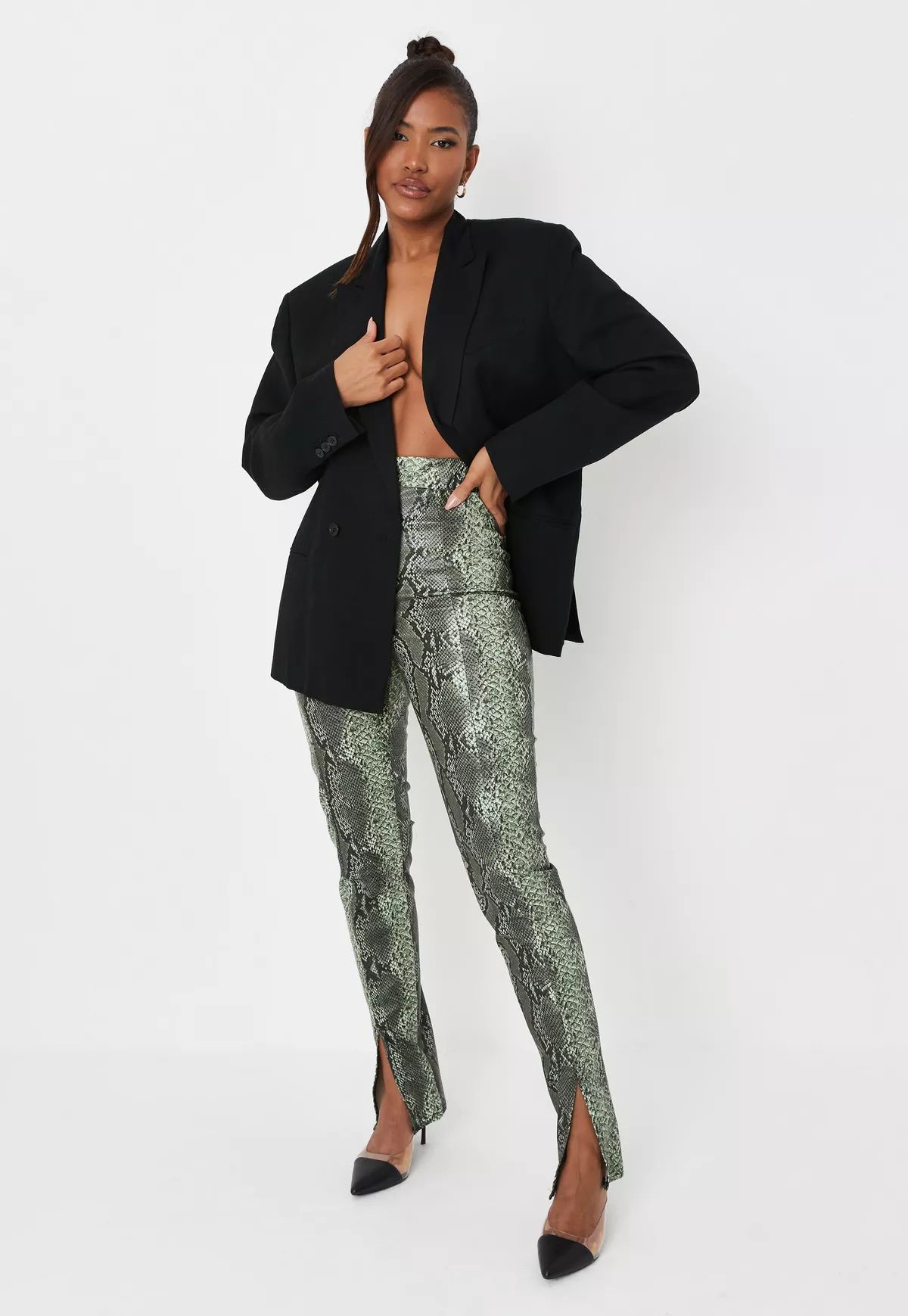 Missguided - Tall Green Snake Print Faux Leather Leggings | Missguided (US & CA)