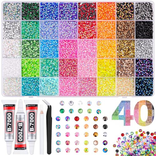 50000Pcs 40 Colors Jelly Rhinestones for Bedazzling, 3mm Multicolor Resin Flatback Gems for Diamond Art, Bedazzler Kit with 3Pcs 10ml B7000 Jewelry Glue for Bedazzle Thing Crafting Book Nail Art | Amazon (US)