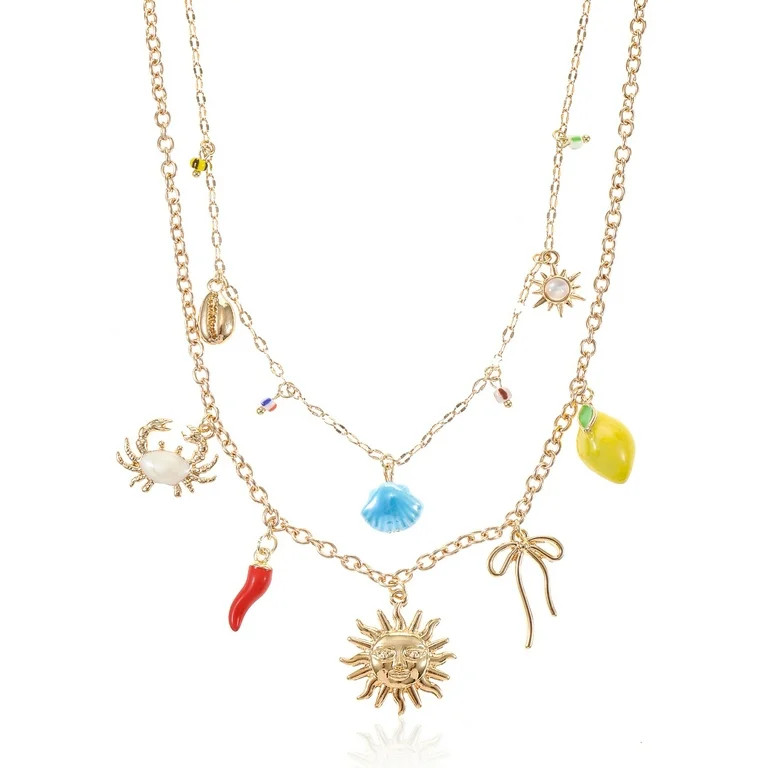 No Boundaries Goldtone Necklace Set, Beachy Charms, 2 Pieces | Walmart (US)