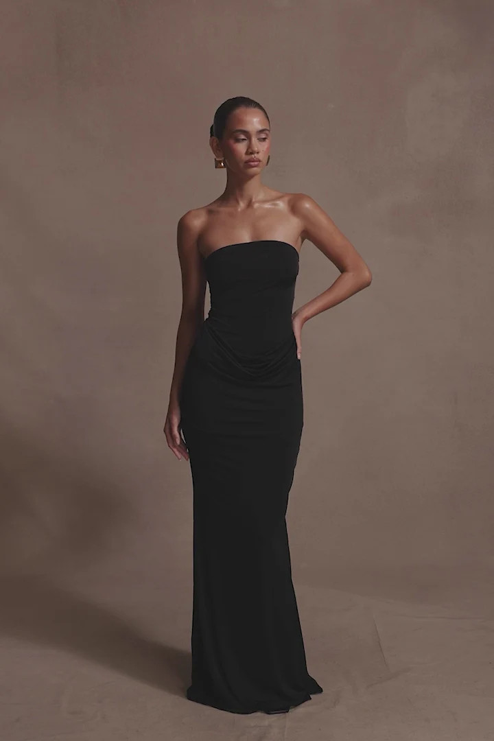 Madison Strapless Slinky Maxi Dress - Black | MESHKI US