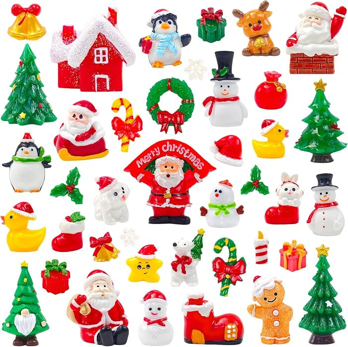 42 Pcs Mini Christmas Figurines Tiny Resin Santa Claus Snowman Xmas Miniature Figures for Holiday... | Amazon (US)