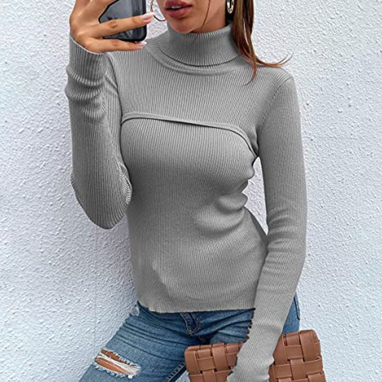 Setben Women Sweater Solid Color Ribbed Polyester Turtleneck Slim Base Sweater for Daily Wear,Pin... | Walmart (US)