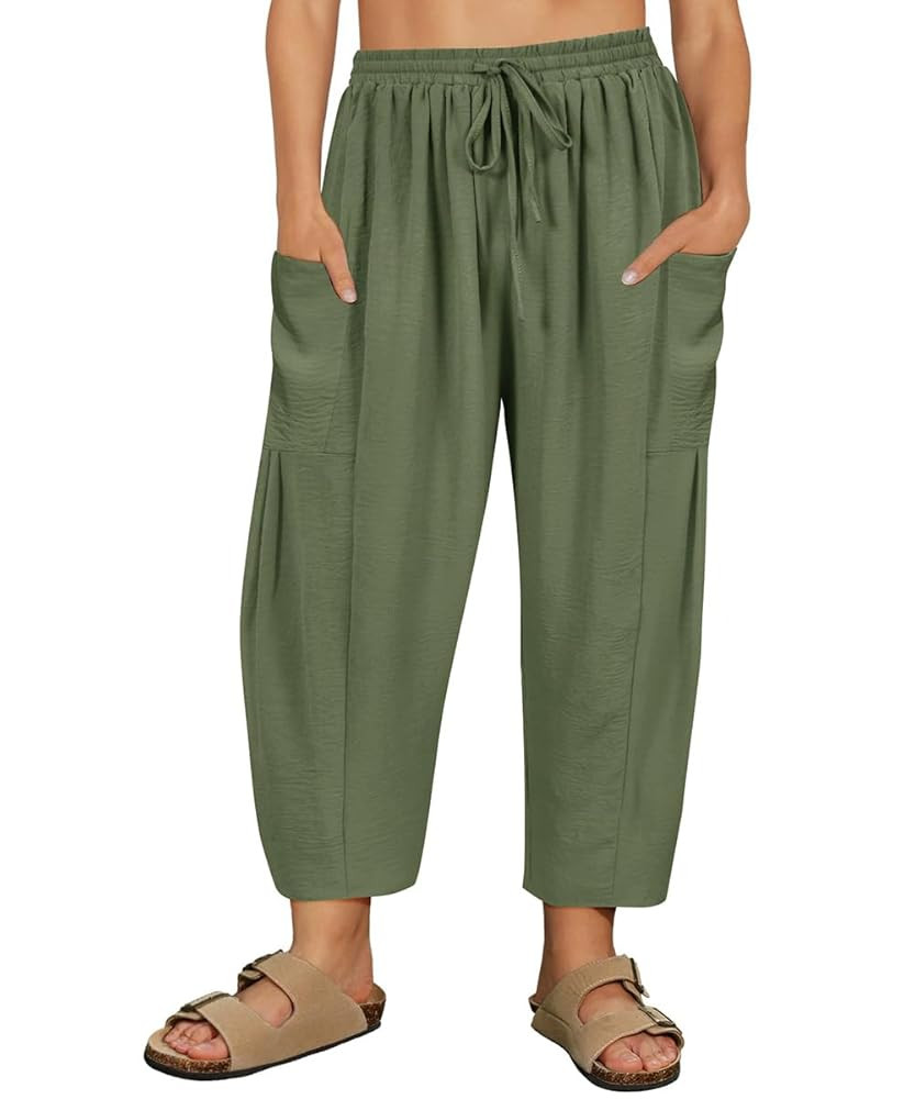 CARCOS Plus Size Pants Womens Summer Palazzo Harem Pants Drawstring Lantern Beach Pant Ankle Vaca... | Amazon (US)