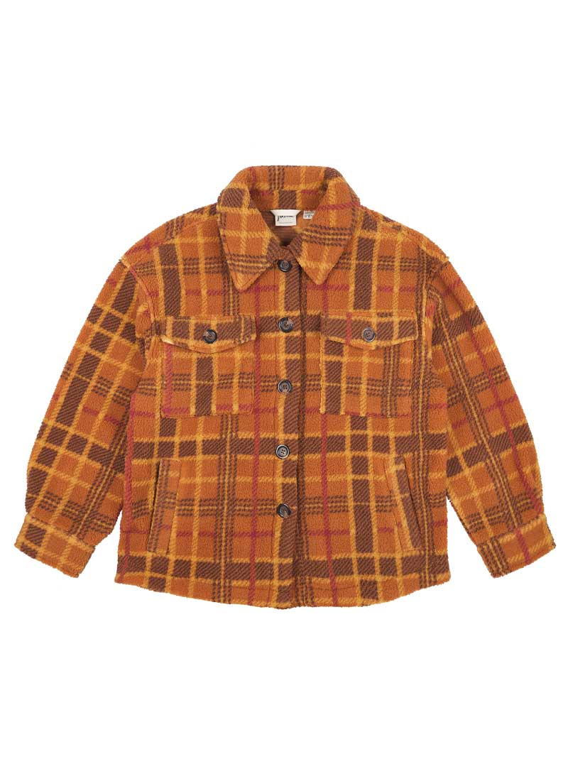 Jackie Tartan Fleece Shacket - Rust | Joanie