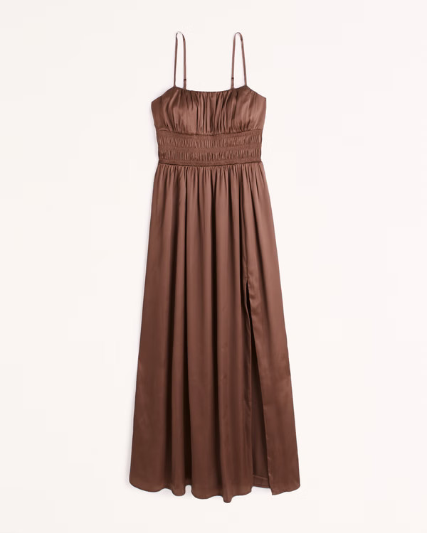 Smocked Bodice Satin Maxi Dress | Abercrombie & Fitch (US)