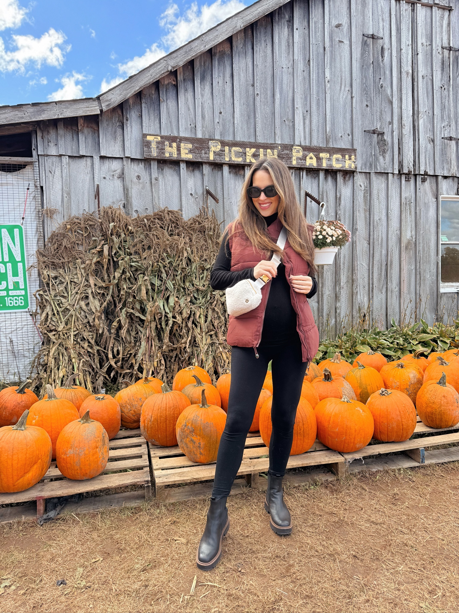Oversized Amazon vest (runs true to size (wearing S), styled with ribbed black turtleneck (old but linking similar) and maternity ribbed leggings (run true to size, wearing S). 

Sam Edelman Laguna boots also run true to size. 

Maternity outfit, bump friendly fall outfit, Amazon finds, lug sole boots, Lululemon fleece belt bag  

#LTKfindsunder50 #LTKbump #LTKSeasonal