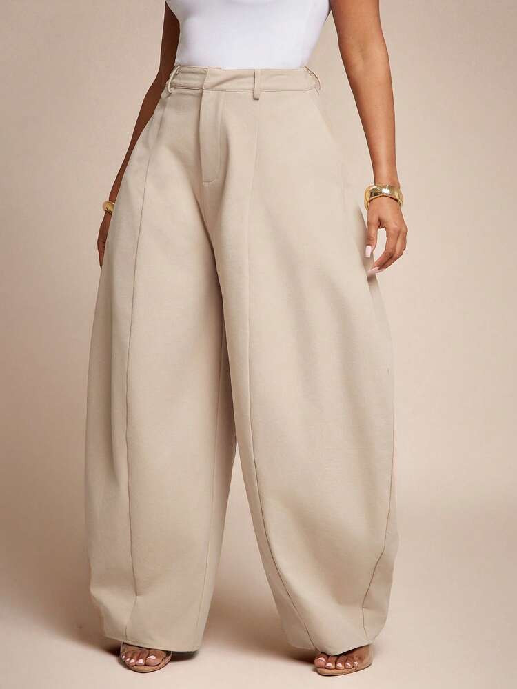 Vixey Seam Detail High Waist Barrel Leg Office Pants | SHEIN