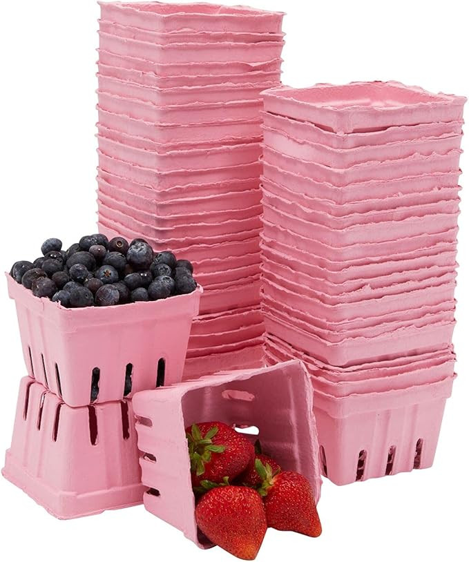 Pink Pulp Fiber Berry Baskets, Pint Fruit Containers (4.3 x 4.3 x 2.8 In, 50 Pack) | Amazon (US)
