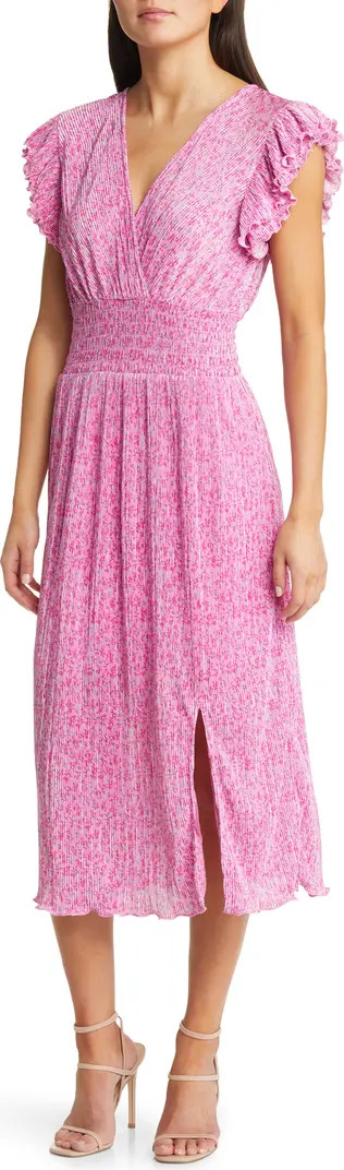 Flutter Sleeve Plissé Midi Dress | Nordstrom