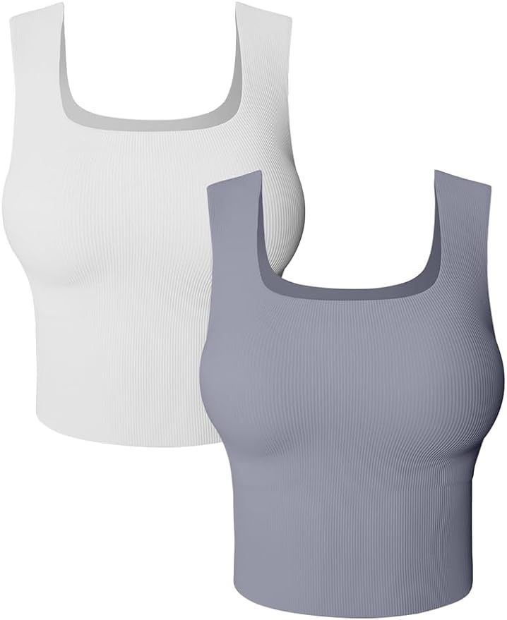 HYZ Women's 2 Piece Tanks Camis Ribbed Sleeveless Workout Going Out Basic Crop Tops | Amazon (US)