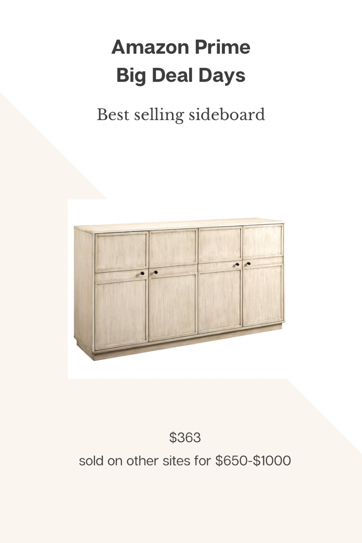 In stock & on sale! Sold on other sites for up to $1000!! Makes a gorgeous dining room buffet, media console, living room storage, entryway cabinet, etc! 