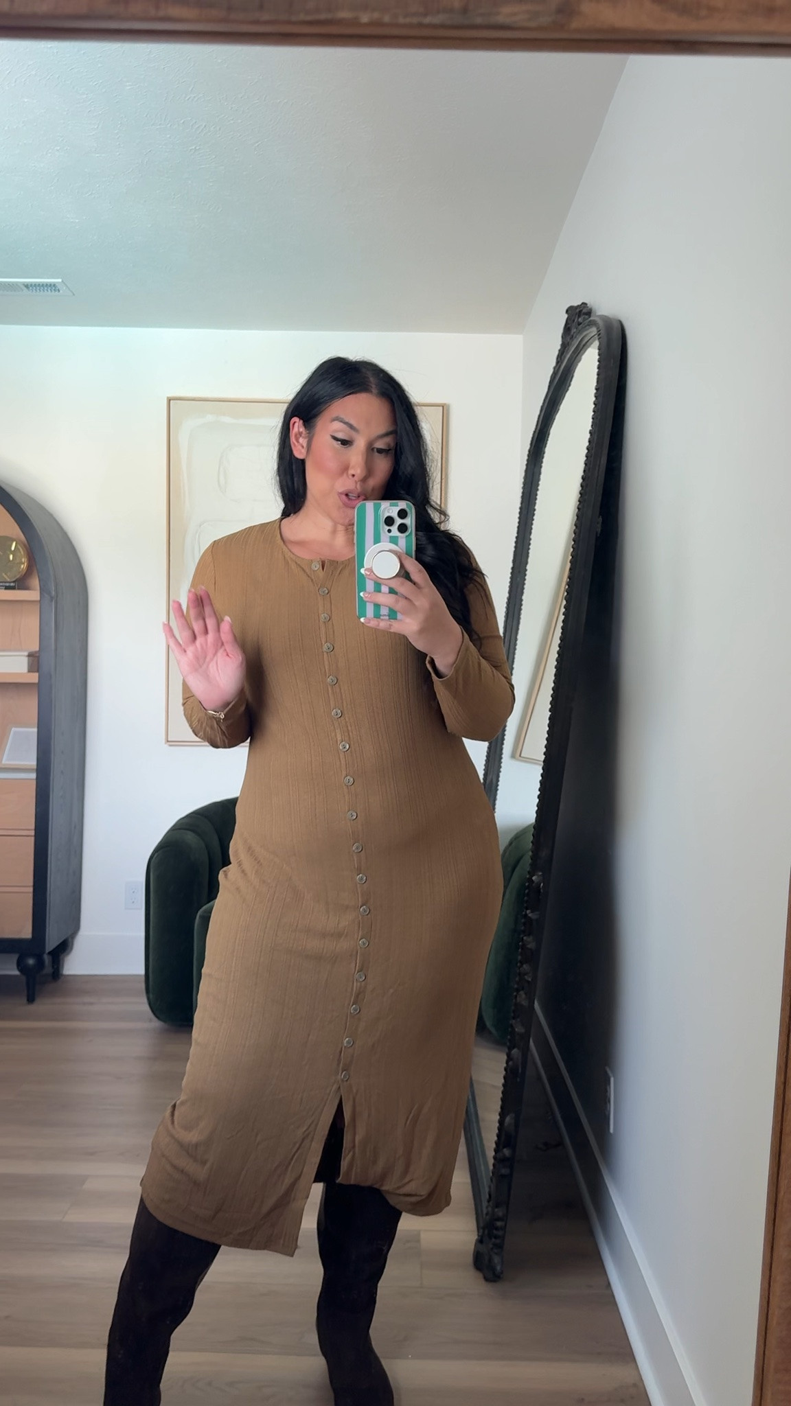 This sweater dress is so cute for fall, the buttons are not functional! Wearing a XL! midsize, fall fashion, fall style, walmart skirt, plaid skirt, trending fall, affordable fashion, walmart fashion