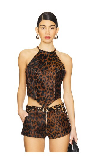 x REVOLVE Leather Halter in Leopard | Revolve Clothing (Global)
