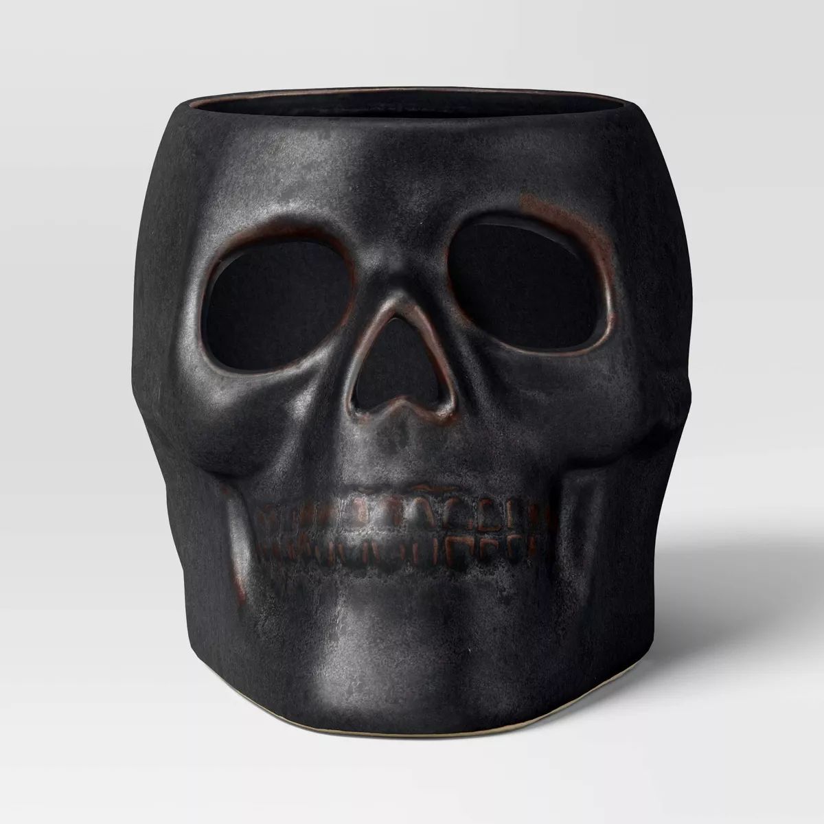 4.12"x6.12" Small Patina Pillar Ceramic Skull Candle Holder Black - Threshold™ | Target