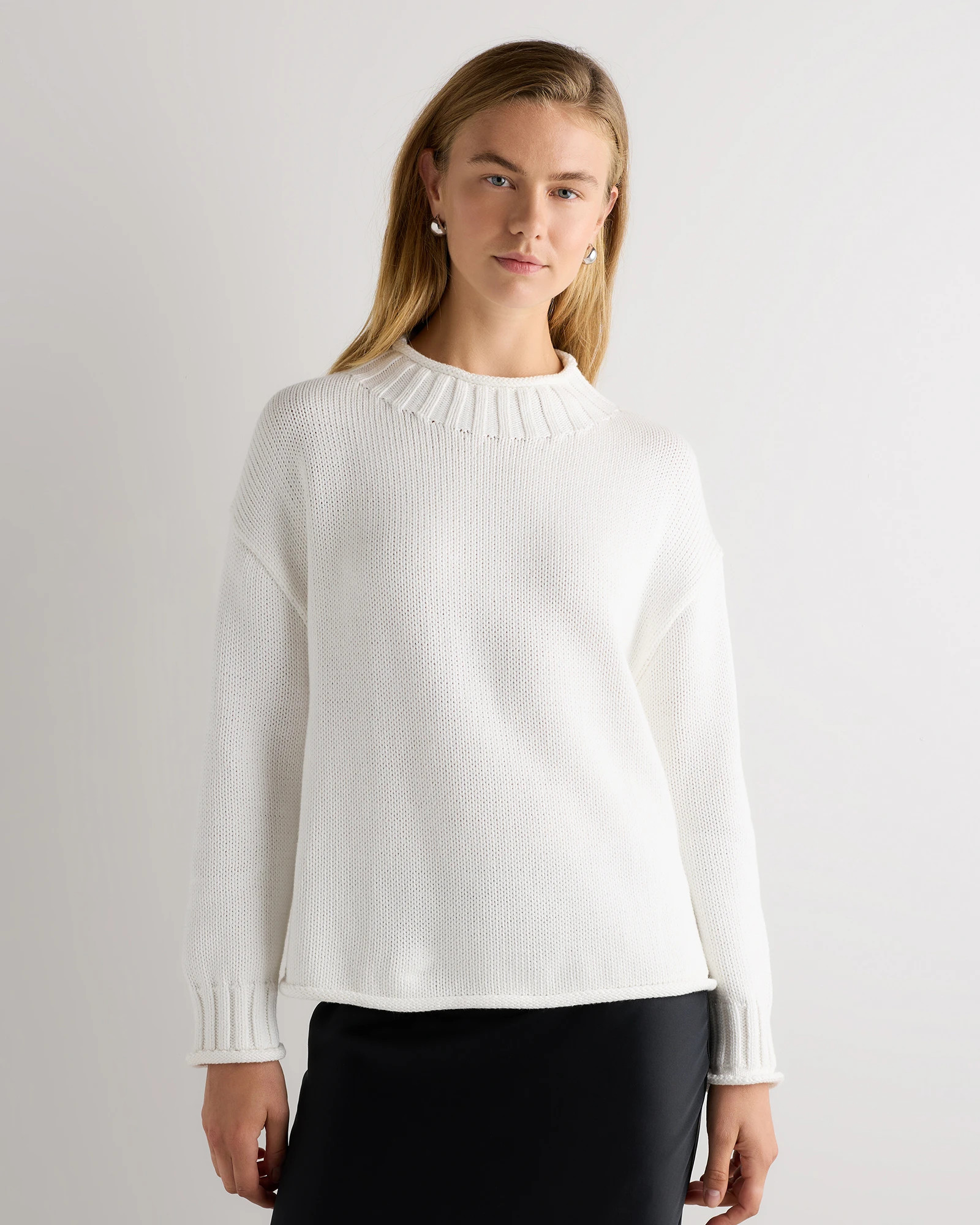Quince | Women's Oversized Roll Neck Sweater in Ivory, Size XS, Organic Cotton | Quince