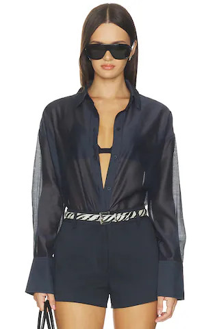 4th & Reckless x REVOLVE Gracey Sheer Shirt in Navy. - size XL | Revolve Clothing (Global)