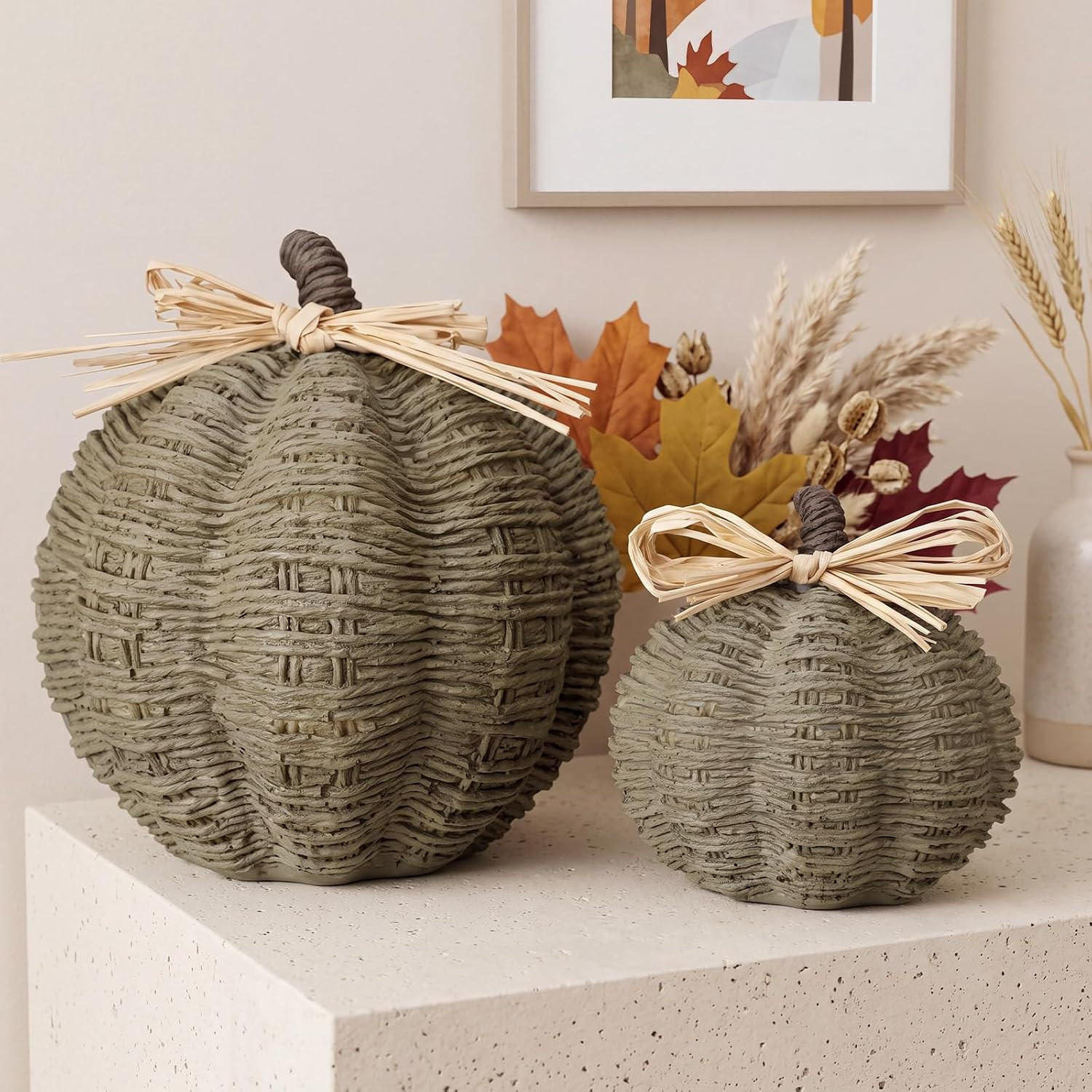 RattanView 2 Pcs Fall Pumpkin Decorations Resin Centerpiece, Primary Color | Amazon (US)