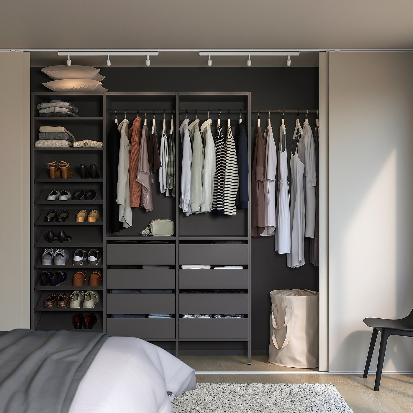 IKEA AURDAL wardrobe combination, dark gray, 95 1/8-108 1/8x15 3/4x87 | IKEA US