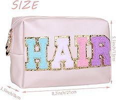 Preppy Patch Cosmetic Toiletry Bag for Women Girls SKIN Letters PU Leather Portable Makeup Bag Zi... | Amazon (US)