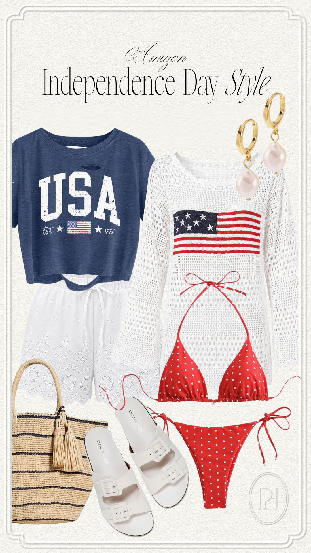 Amazon finds for your Independence Day look!

4th of July outfit, 4th of July looks, red white and blue, Americana style, USA t-shirt, cropped tee, lightweight shorts, white shorts, American flag coverup, swim coverup, crochet coverup, red bikini, swimsuit, swimwear, bathing suit, white sandals, platform sandals, tote bag, straw tote bag, earrings, summer style, summer looks, summer outfit, summer fashion 

 #LTKgrwm #LTKootd #LTKSeasonal