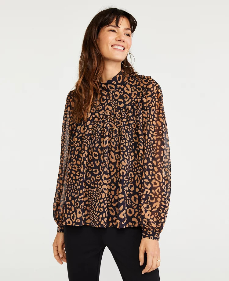 Animal Print Shirred Turtleneck Top | Ann Taylor (US)