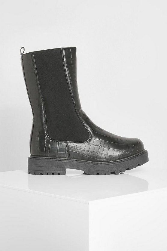 Wide Width Croc Chelsea Boot | Boohoo.com (US & CA)