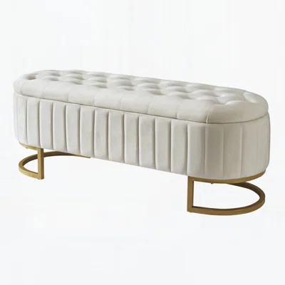 Elegant Upholstered Velvet Storage Ottoman With Button-Tufted,Storage Bench With Metal Legs For Bedroom,Living Room | Wayfair North America