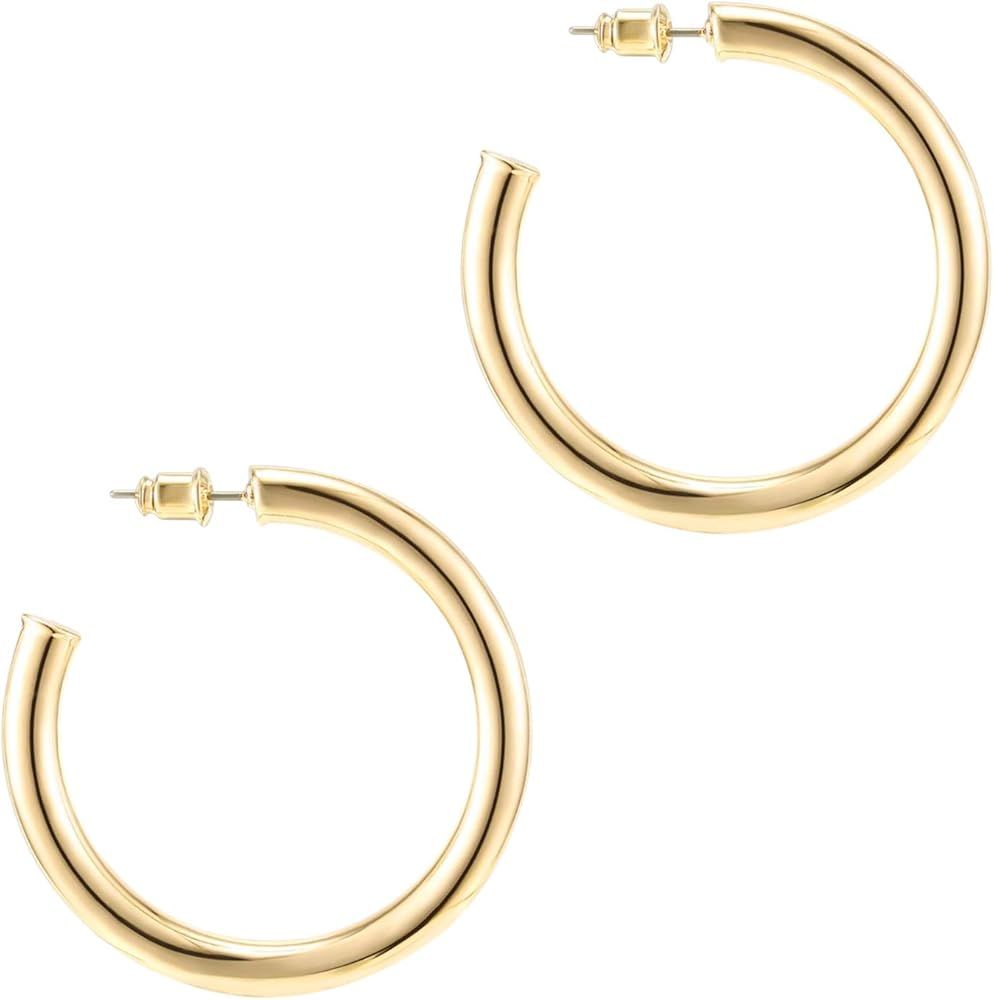 PAVOI 14K Gold Plated Hoop Earrings For Women | 3.5mm Thick Infinity Gold Hoops Women Earrings | ... | Amazon (US)