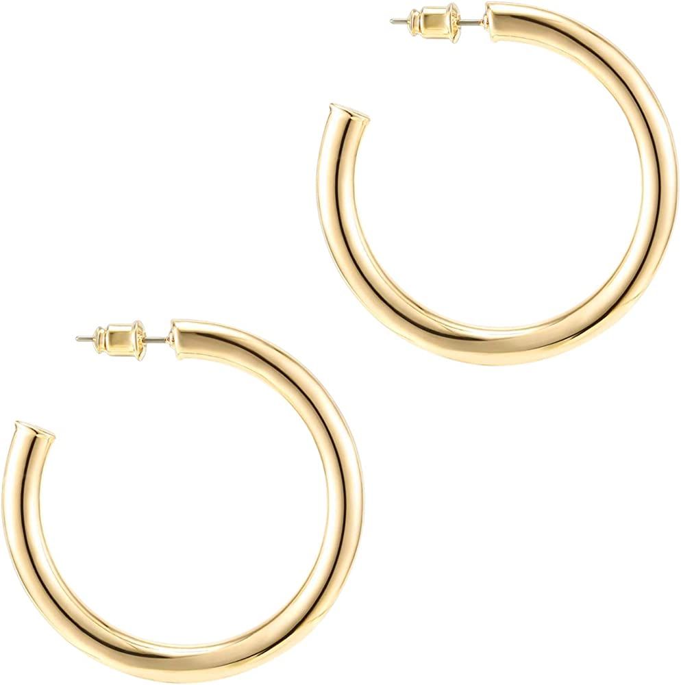 PAVOI 14K Gold Plated Hoop Earrings For Women | 3.5mm Thick Infinity Gold Hoops Women Earrings | Gol | Amazon (US)