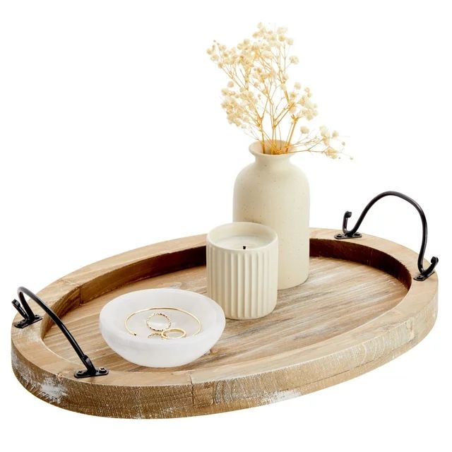 Oval Wooden Serving Tray with Handles, Decorative Platter for Coffee Table, Living Room (15.75 x ... | Walmart (US)