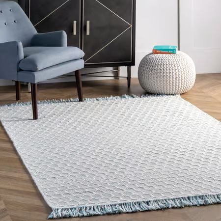 Baby Blue Hive Fringed  Area Rug | Rugs USA
