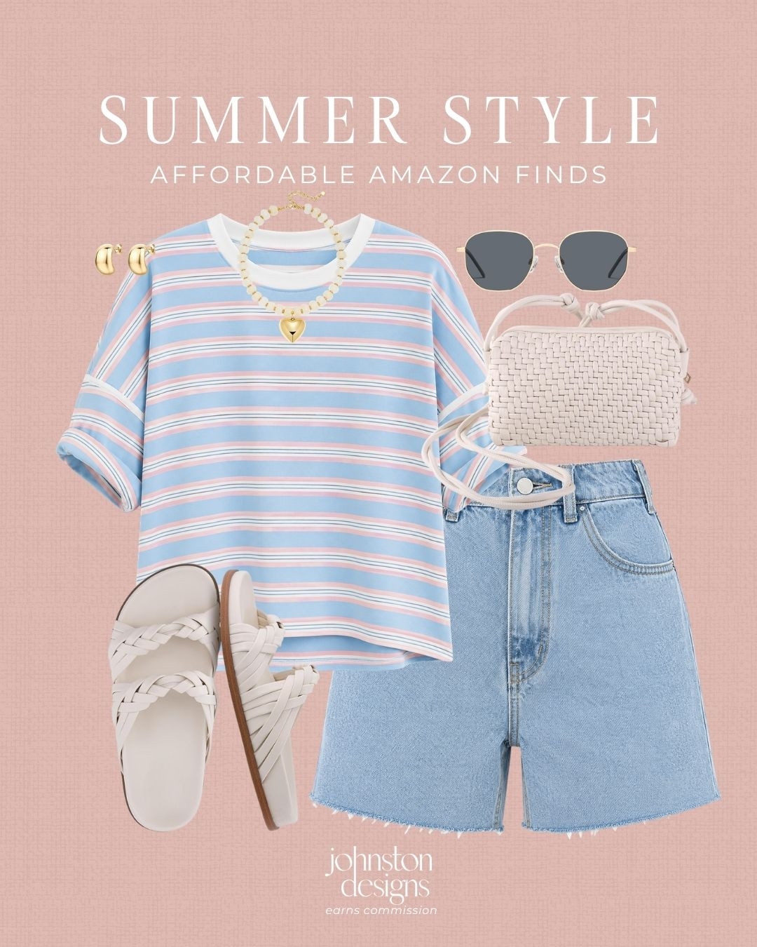 Such a cute summer stripe moment! Soft pastel tee with denim shorts, woven details and the prettiest trending accessories. Perfect for warm days, casual weekends, vacation packing or everyday outfit inspo!

Amazon finds, amazon fashion, summer style, summer outfit, striped tee, denim shorts, woven bag, white sandals, gold jewelry, vacation outfit, casual summer outfit, affordable fashion, amazon outfit, weekend outfit, everyday style. 

 #LTKootd #LTKSeasonal