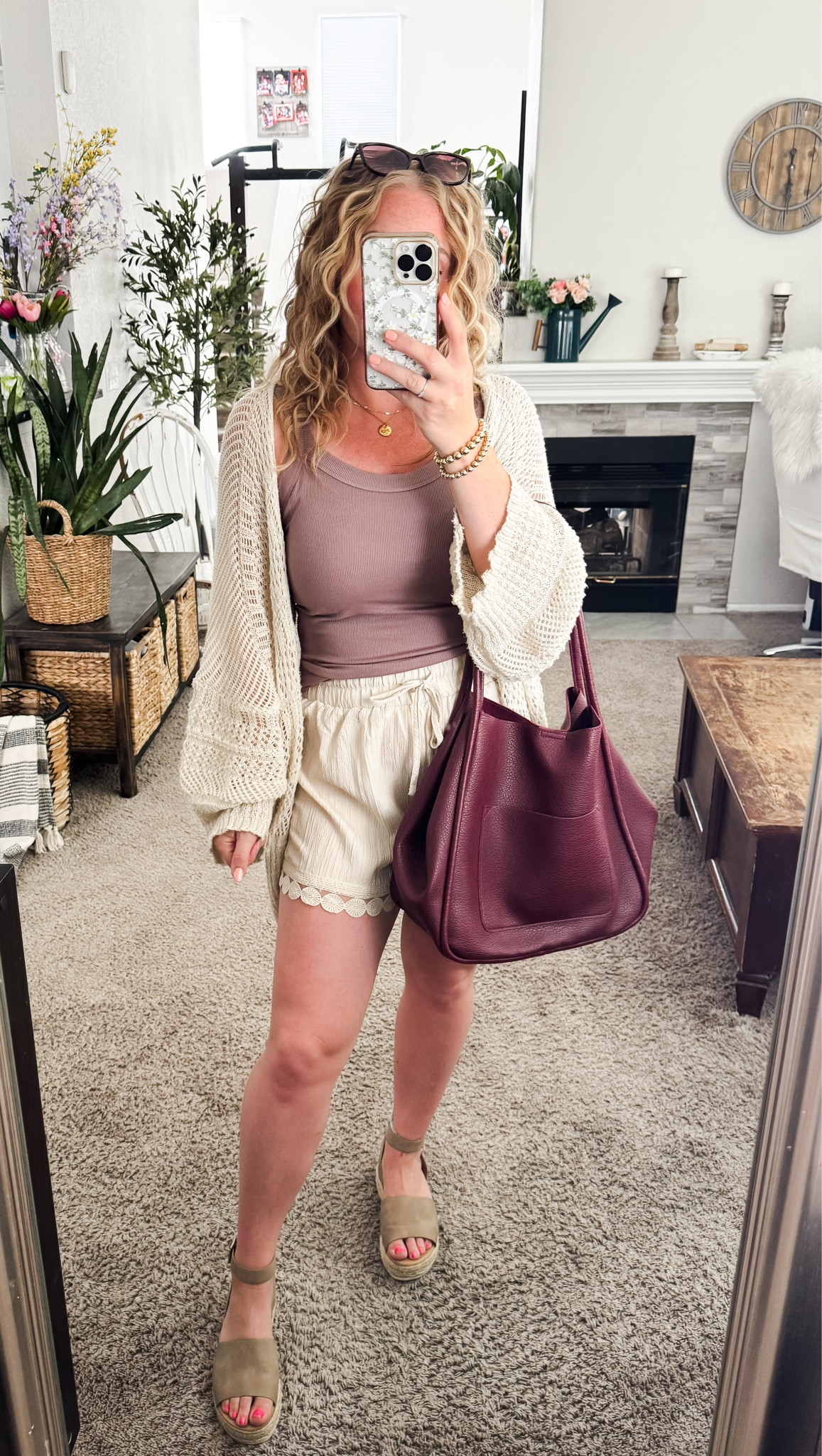 Crochet cardigan, tank top with built in bra, lightweight beige shorts, burgundy tote bag, and platform sandals 






Amazon outfits every outfit inspo, outfit ideas, casual outfits amazon, amazon outfits every day, spring outfits 2026, summer outfits

#LTKootd #LTKPetite #LTKSaleAlert