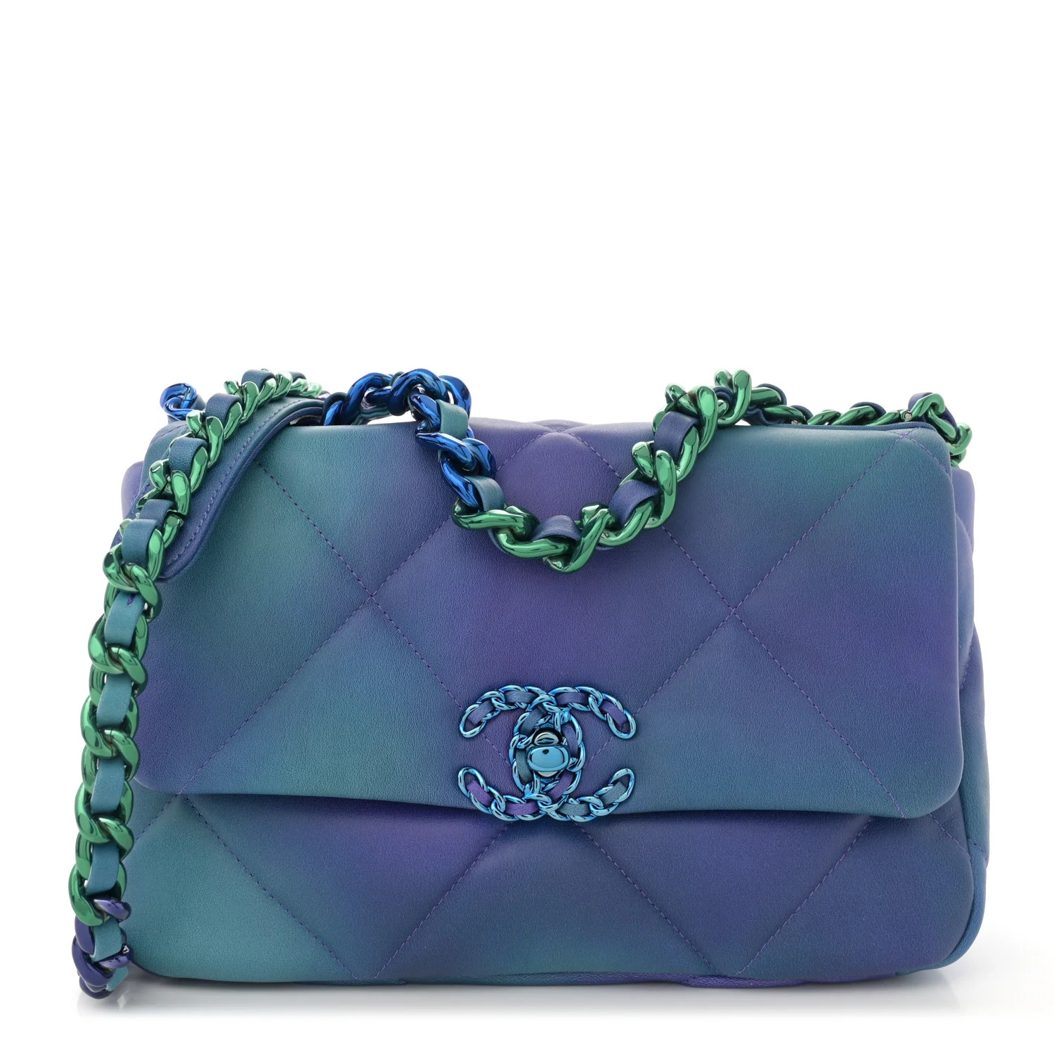 Tie Dye Calfskin Quilted Medium Chanel 19 Flap Blue Purple | FASHIONPHILE (US)