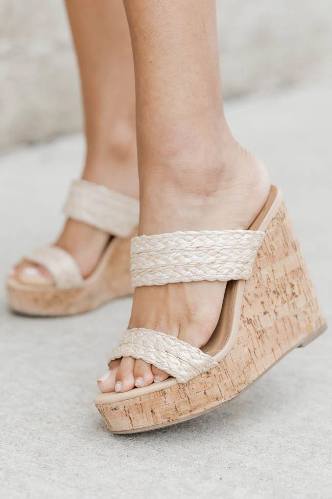 Emmy Natural Double Strap Raffia Wedges | Pink Lily