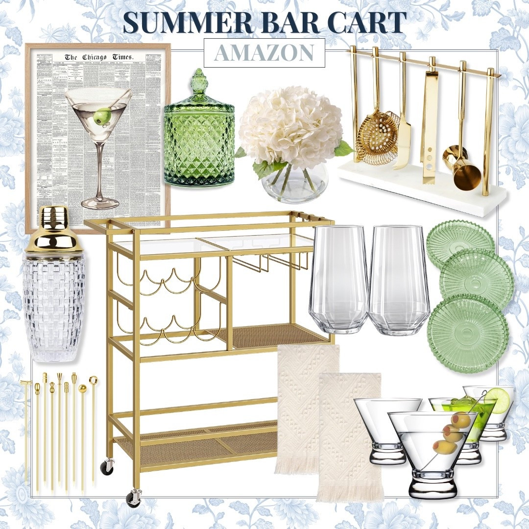 Summer hosting season is here, and these Amazon bar cart finds make entertaining feel effortlessly elevated. From chic glassware and cocktail accessories to a stylish bar cart and decorative accents, these are the pieces that instantly make your space feel guest ready. Whether you're hosting happy hour, a dinner party, or simply refreshing your home for summer, these favorites bring both style and function.

Bar cart decor, Amazon home finds, summer entertaining, cocktail accessories, hosting essentials, home decor, glassware, entertaining at home, bar cart styling, gold decor accents, cocktail glasses, Amazon favorites, AudrieDollins