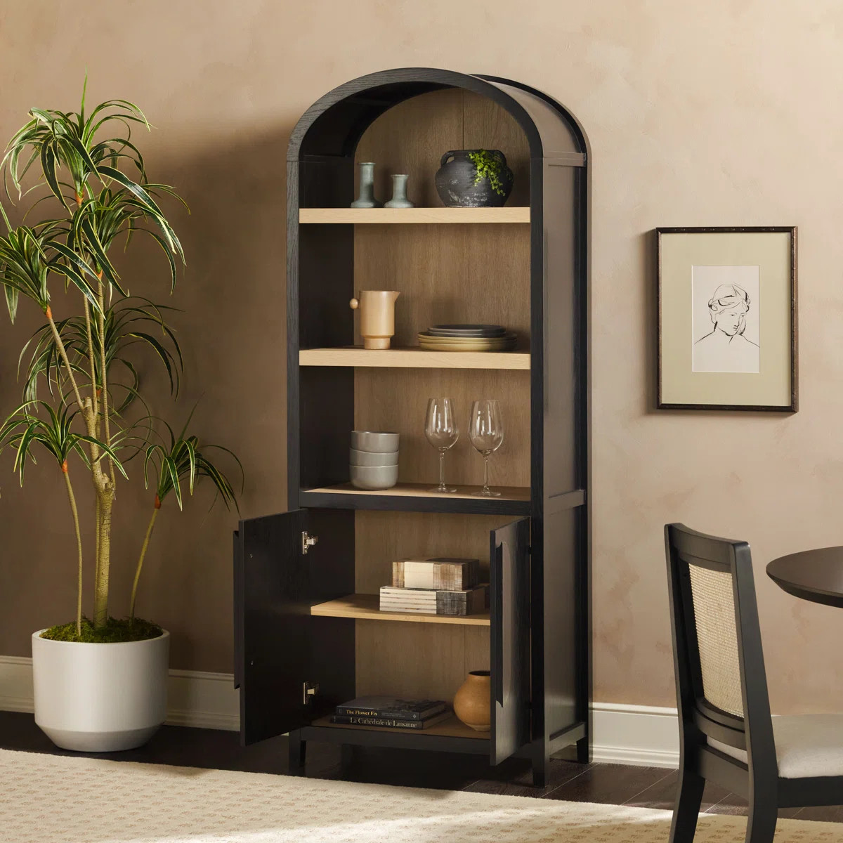 Sitarski 76" H x 30" W Modern Arched Bookcase with Statement Cabinet | Wayfair North America