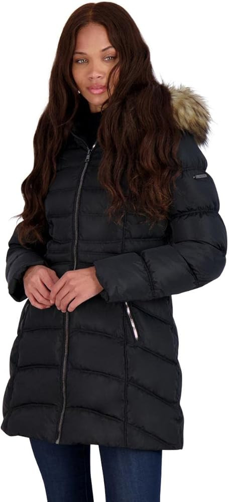 Laundry by Shelli Segal Women’s Quilted Faux Fur Trim Mid-Length Puffer Coat | Amazon (US)