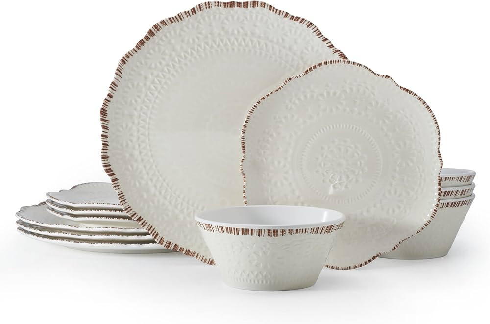 Pfaltzgraff Chateau 12 Piece Outdoor Melamine Dinnerware Set, Service for 4, White | Amazon (US)