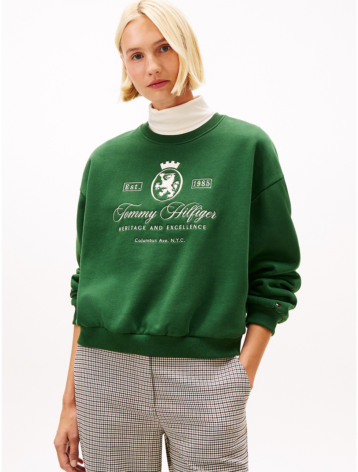 Tommy Hilfiger Women's Embroidered Script Crest Logo Sweatshirt - Green - XS | Tommy Hilfiger (US)