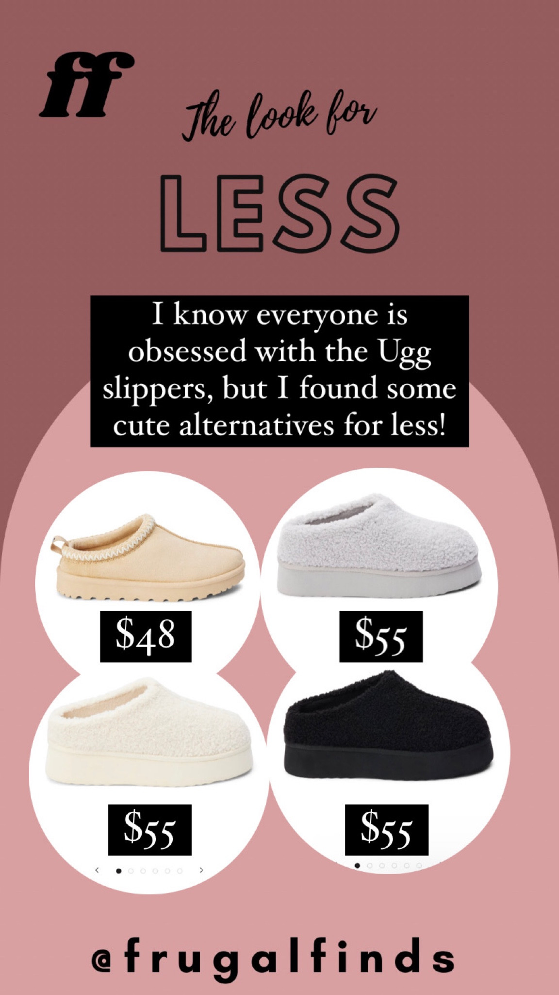 Cute slippers that aren’t Uggs! So cute and fuzzy and $55 and under.