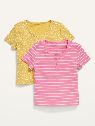 Printed Rib-Knit Short-Sleeve Henley T-Shirt 2-Pack for Girls | Old Navy (US)