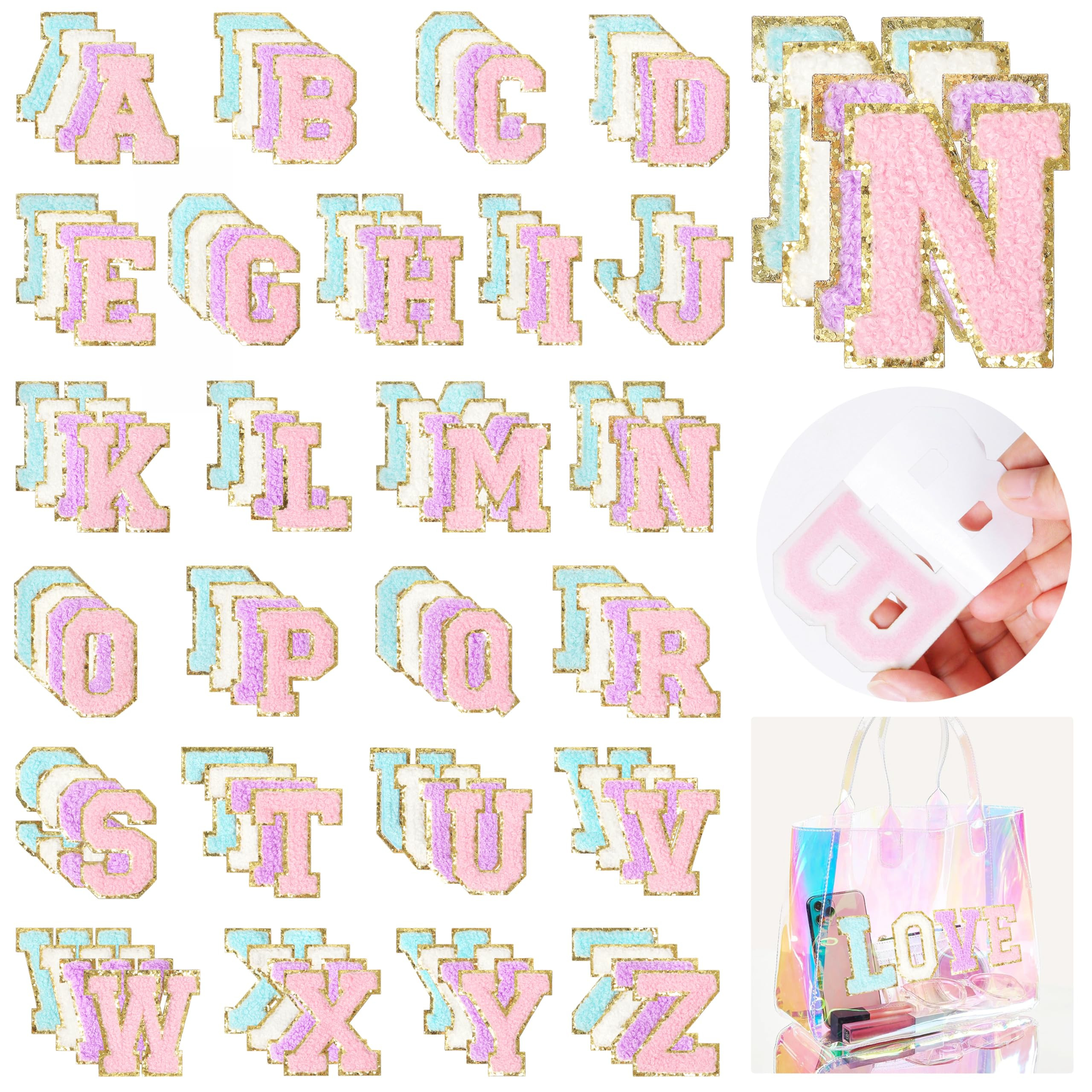 NICEVINYL Self-Adhesive Chenille Letters Patches: 104PCS Mixed-Colors Preppy Letter Patches Stick... | Amazon (US)