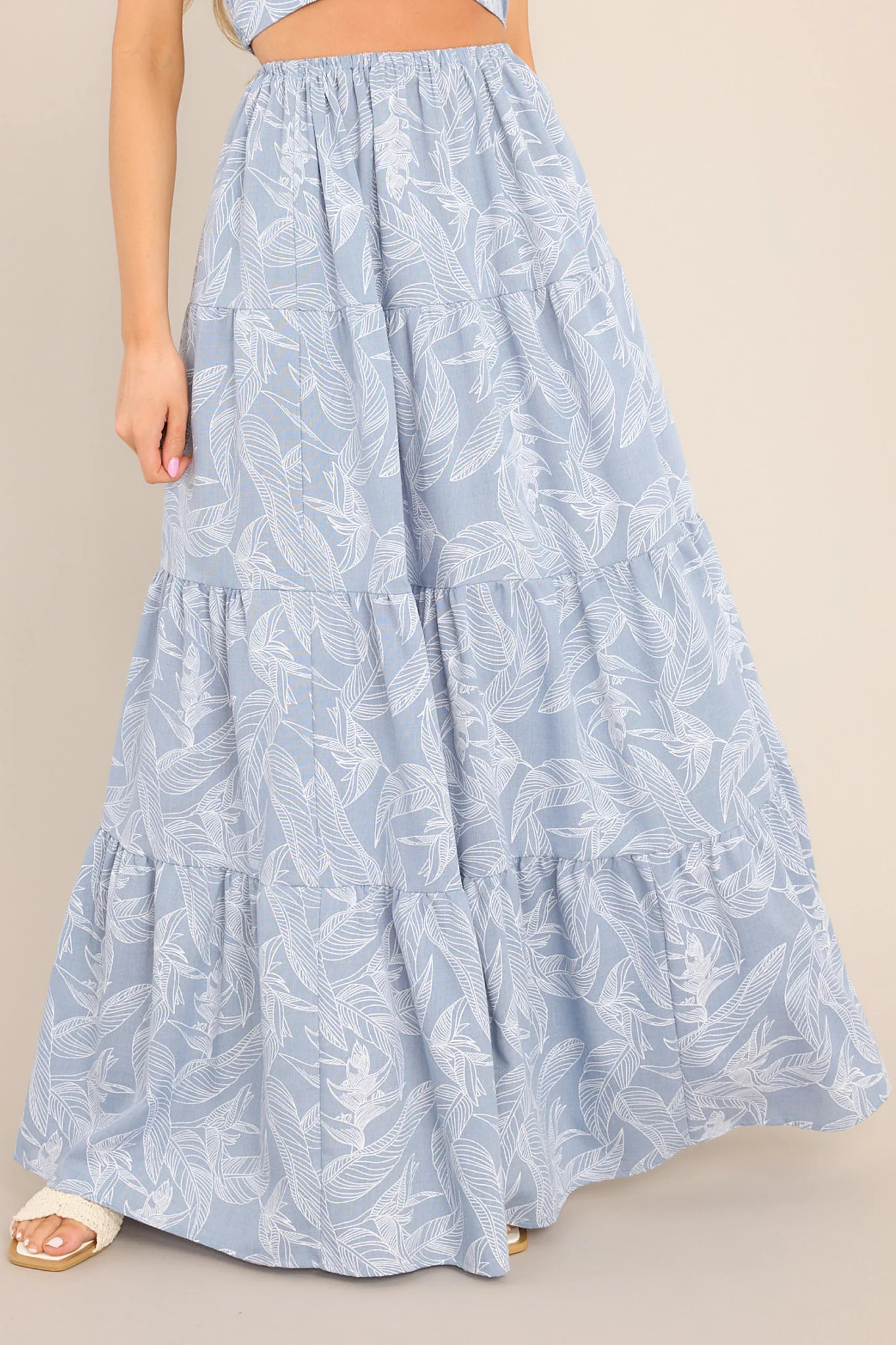 Staycation Ash Blue Tropical Print Maxi Skirt | Red Dress