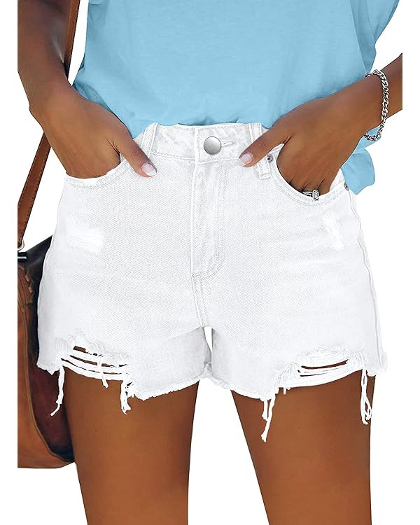 onlypuff Women's Denim Jean Short Ripped High Waist Cut Off | Amazon (US)