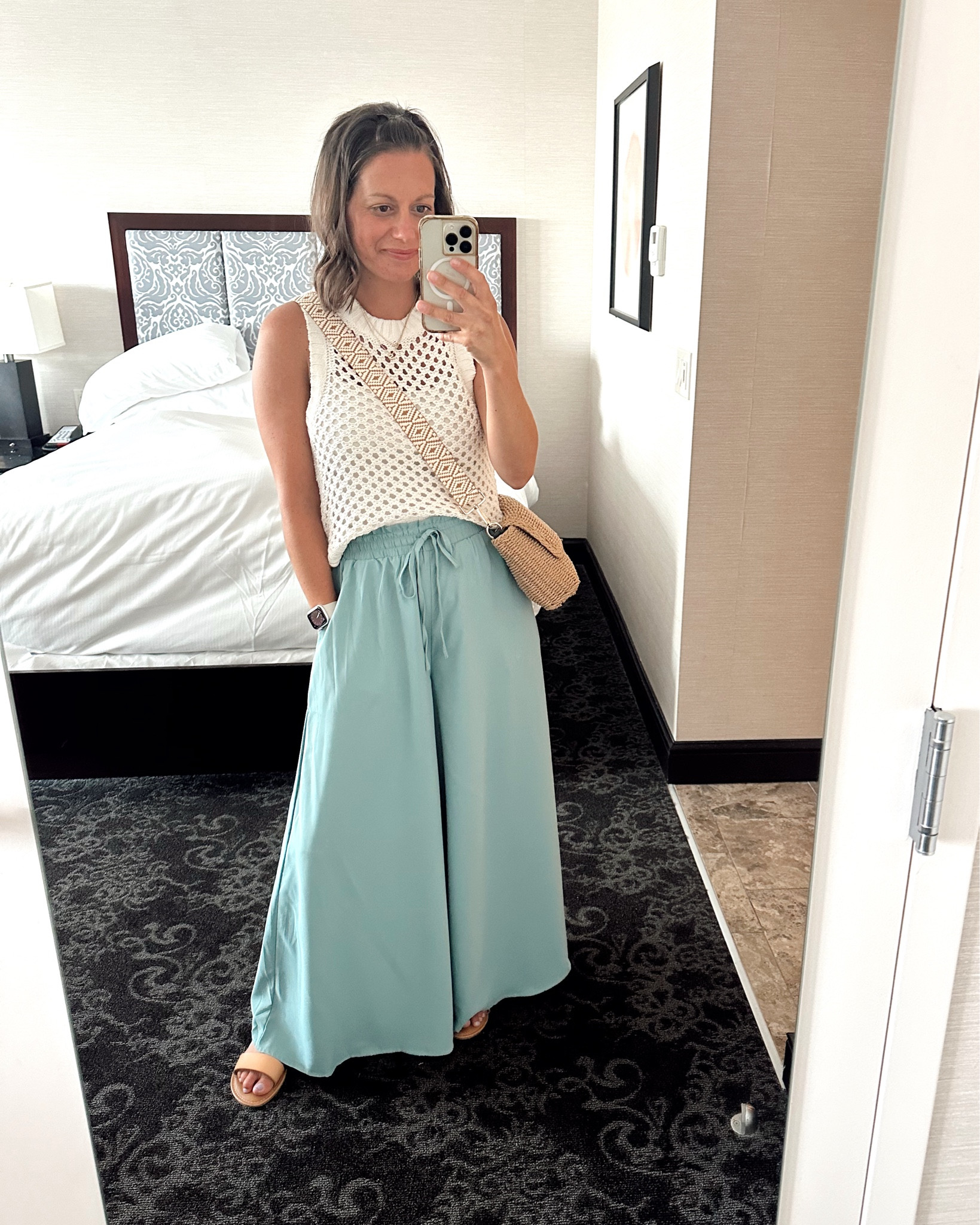 Dinner outfit idea with these wide leg pants from Amazon and a crochet tank.  Both run true to size. Wearing a small in both.

#LTKFindsUnder50 #LTKOver40 #LTKStyleTip