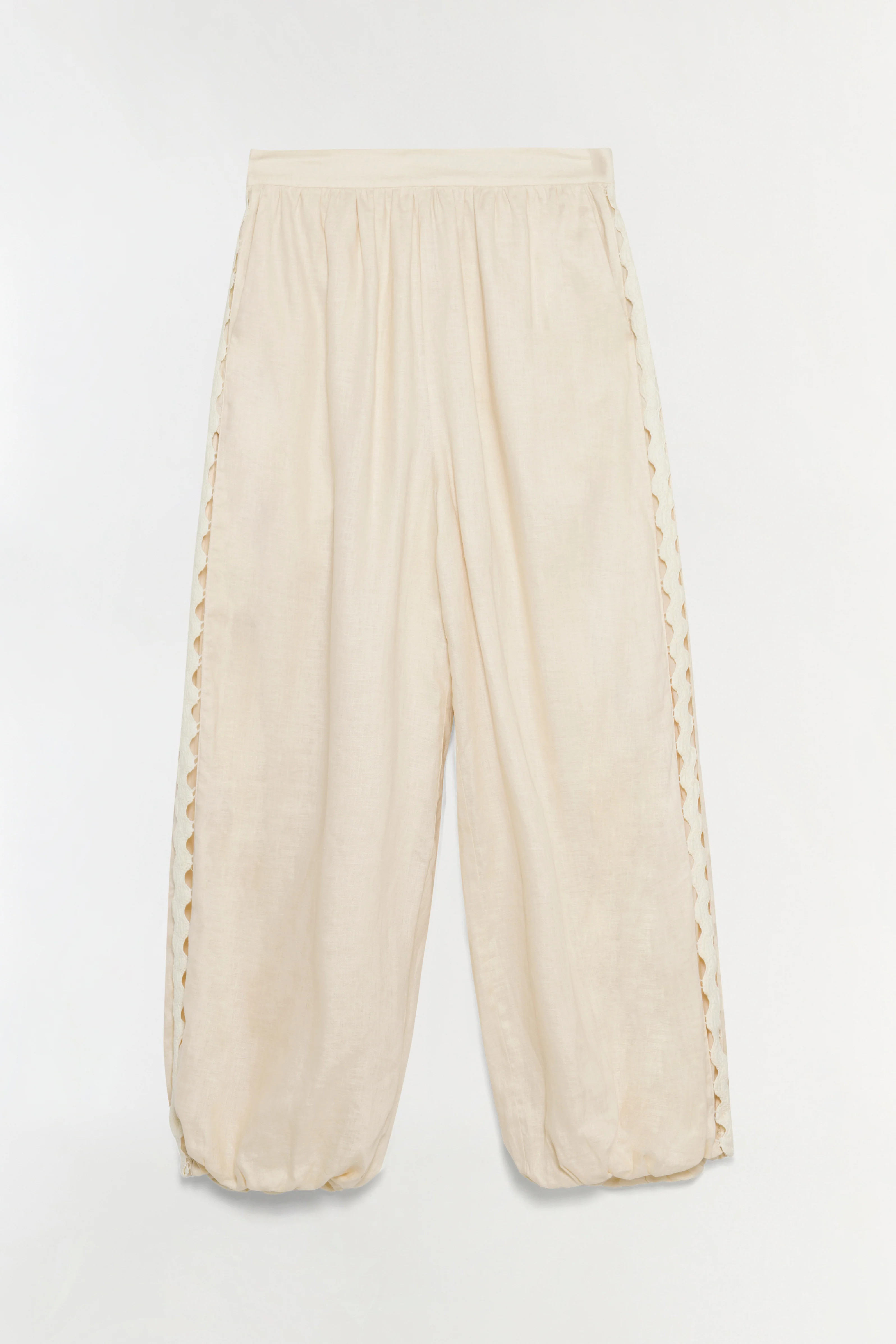 SIMKHAI Women's Selah Linen Lace Balloon Pant in Sand, Size 2 | Simkhai